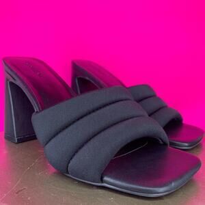 Open Edit Sheena Black Puffy Quilted Slip-On Heeled Sandal Sz 8.5